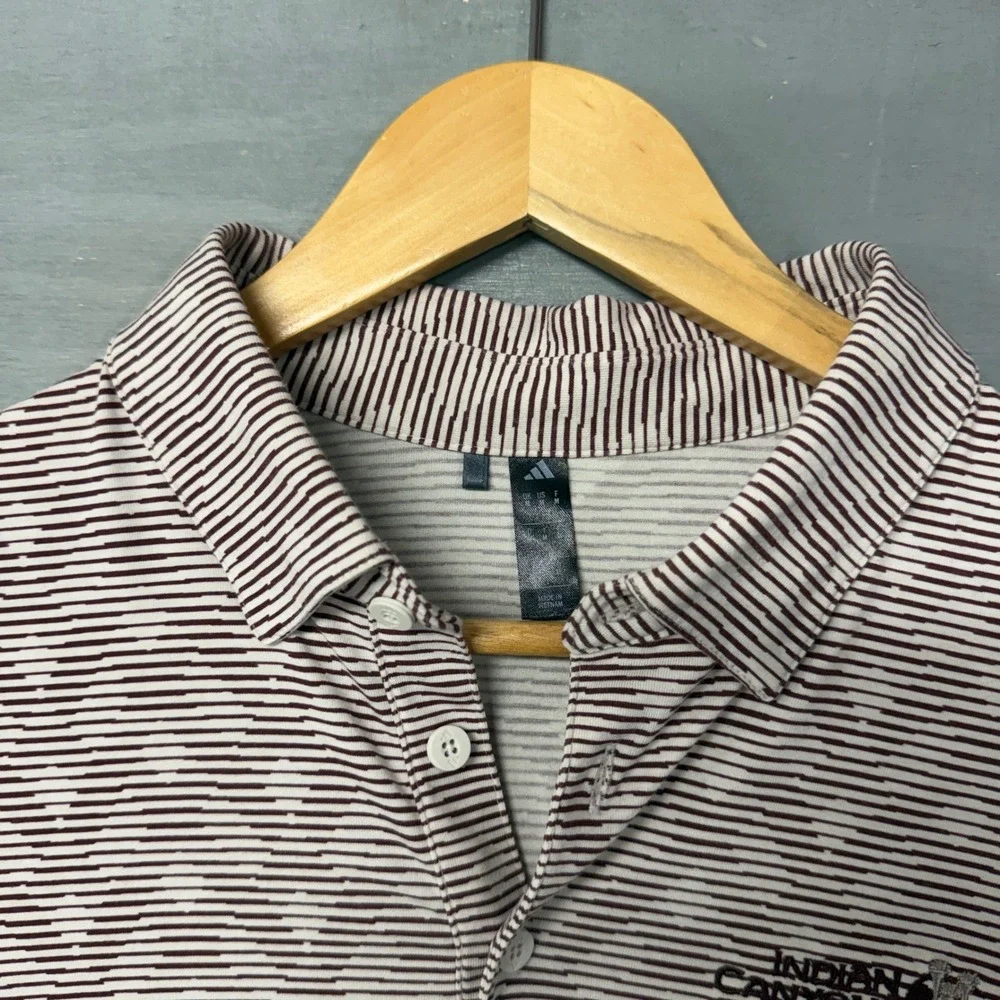 Adidas Golf Polo Maroon Striped Indian Canyons Palm‎ Springs Logo Size Medium